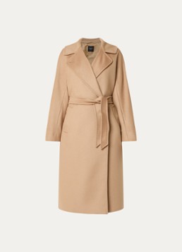 Max Mara Dames Mantel van wol met strikceintuur in de kleur Camel