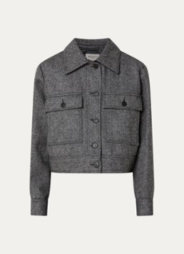 Max Mara Dames Ginnasta cropped mantel van scheerwol met visgraat dessin in de kleur Donkergrijs