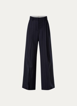 Max Mara Dames High waist wide fit pantalon met krijtstreep in de kleur Donkerblauw
