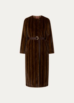 Max Mara Dames Mantel van imitatiebont in de kleur Donkerbruin