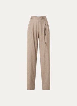 Max Mara Dames Alibi high waist straight fit pantalon van kasjmier met strikceintuur in de kleur Zand