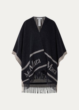MaxMara Dames Hilde poncho van wol met logoprint in de kleur Donkerblauw