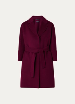 MaxMara Dames Arona mantel van scheerwol met steekzakken en strikceintuur in de kleur Bordeauxrood