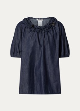 MaxMara Dames Catia tuniek van denim met ballonmouw en strass in de kleur Indigo