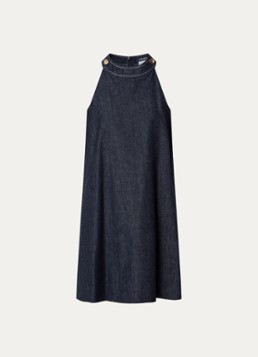 MaxMara Dames Midi jurk van denim met ronde hals in de kleur Indigo