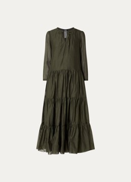 MaxMara Dames Midi jurk in zijdeblend met plooidetail in de kleur Donkergroen