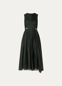 MaxMara Dames Midi jurk in zijdeblend met plooidetail in de kleur Donkergroen