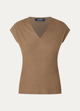 MaxMara Dames Top in wolblend met V-hals in de kleur Camel