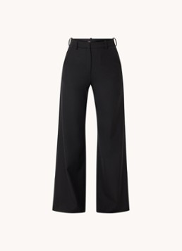 Maje Dames High waist wide fit pantalon in wolblend met steekzakken in de kleur Zwart
