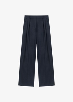 Maje Dames Wide fit pantalon in wolblend met krijtstreep in de kleur Donkerblauw