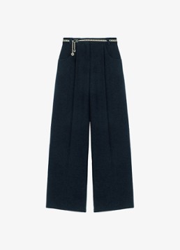 Maje Dames High waist wide fit pantalon met steekzakken in de kleur Donkerblauw