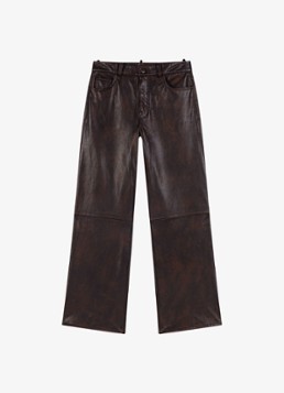Maje Dames High waist straight fit broek van lamsleer in de kleur Donkerbruin