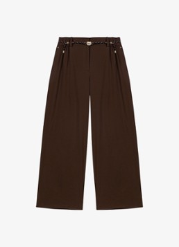 Maje Dames Wide leg pantalon met gevlochten ceintuur in de kleur Brown / Bruin