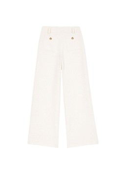 Maje Dames High waist wide fit pantalon van bouclé met opgestikte zakken in de kleur Beige