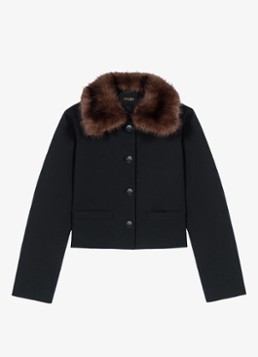 Maje Dames Cropped blazer in wolblend met afneembare kraag in de kleur Jeans