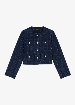 Maje Dames Cropped jack met opgestikte zakken en strass in de kleur Blauw