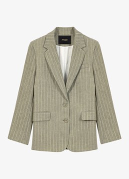 Maje Dames Vilimousse blazer met streepprint en klepzakken in de kleur Legergroen