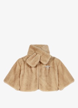 Maje Dames Cropped jack van imitatiebont met broche en afneembare kraag in de kleur Beige