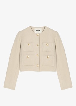 Maje Dames Kort linnen blend jasje in de kleur Beige