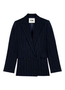 Maje Dames Double-breasted blazer in wolblend met krijtstreep in de kleur Donkerblauw