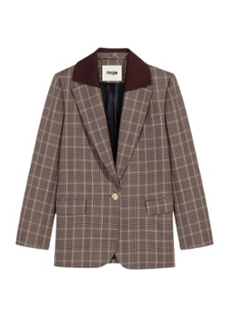 Maje Dames Blazer in scheerwolblend met ruitdessin en klepzakken in de kleur Bruin