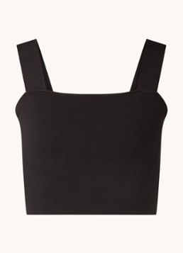Maje Dames Fijngebreide crop top met rechthoekige halslijn in de kleur Zwart