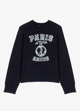 Maje Dames Sweater in wolblend met print in de kleur Donkerblauw