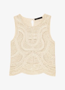 Maje Dames Light mouwloze top met opengewerkt dessin in de kleur Beige