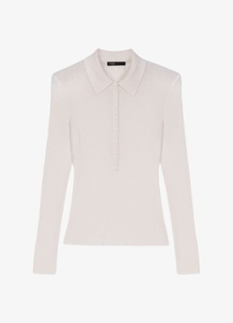 Maje Dames Ribgebreide trui in wolblend in de kleur Beige