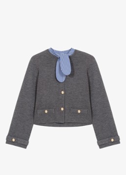 Maje Dames Fijngebreid vest in wolblend met afneembare sjaalkraag in de kleur Lichtgrijs
