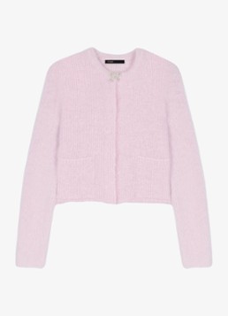 Maje Dames Fijngebreid vest in wolblend in de kleur Roze