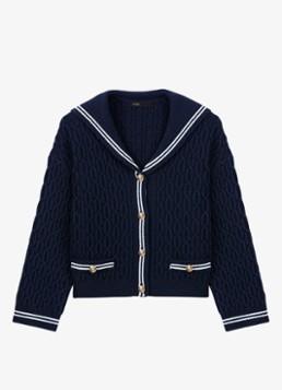Maje Dames Kabelgebreid vest van wol in de kleur Blauw