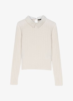 Maje Dames Ribgebreide trui in wolblend in de kleur Beige