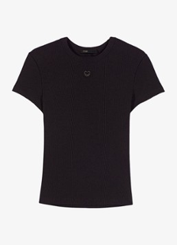 Maje Dames Tono T-shirt met ribstuctuur in de kleur Donkerblauw