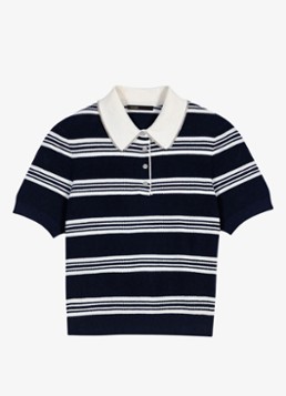 Maje Dames Map gebreide polo met streepprint in de kleur Ecru