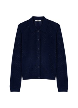 Maje Dames Grofgebeid vest in wolblend met strass in de kleur Donkerblauw
