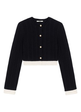 Maje Dames Fijngebreid cropped vest met ronde hals in de kleur Zwart
