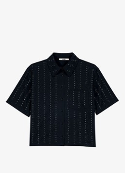 Maje Dames Blouse met strass en borstzak in de kleur Donkerblauw