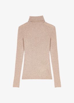 Maje Dames Ribgebreide trui met col in de kleur Beige / Beige