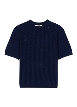 Maje Dames Ribgebreide pullover in wolblend met strass in de kleur Donkerblauw