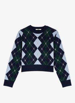 Maje Dames Fijngebreide trui met ruitdessin in de kleur Navy/Green