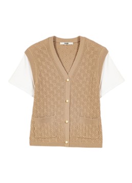 Maje Dames Kabelgebreid gilet in kasjmierblend met opgestikte zakken in de kleur Beige