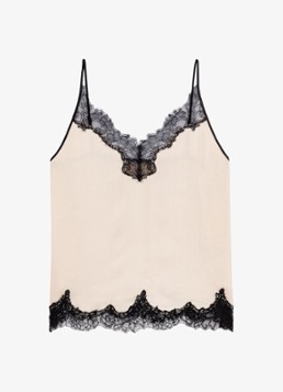 Maje Dames Camisole top met zwart kant en spaghettibandjes in de kleur Beige / Beige