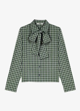 Maje Dames Blouse met sjaalkraag en ruitdessin in de kleur Groen