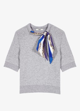 Maje Dames Fijngebreide pullover met sjaalkraag in de kleur Lichtgrijs
