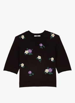 Maje Dames Fijngebreide pullover van wol met bloemborduring in de kleur Bruin