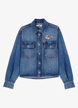 Maje Dames Denim overshirt met sierlijke pins in de kleur Donkerblauw