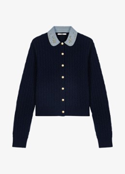 Maje Dames Kabelgebreid vest met afneembare kraag in de kleur Donkerblauw