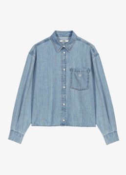 Maje Dames Blouse van denim met borstzak en strass in de kleur Donkerblauw