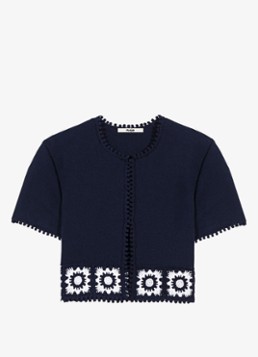 Maje Dames Gecropte vest met haakwerkinzet in de kleur Donkerblauw